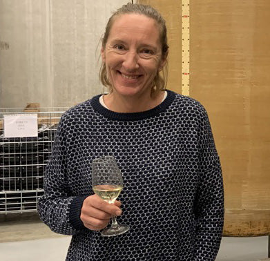 Virginie in the cellar in Chablis.