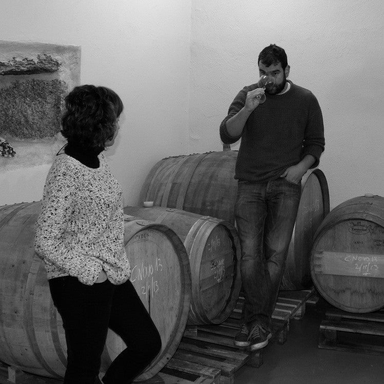 Alfonso Torrente and Laura Ramos at their tiny cellar in Ribeira Sacra