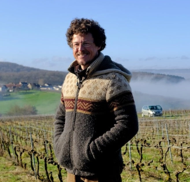 Aurelien Lurquin standing in his vineyard in Romery.