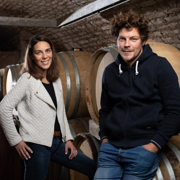Brother and sister duo, Clément and Caroline Lavallée in the cellar
