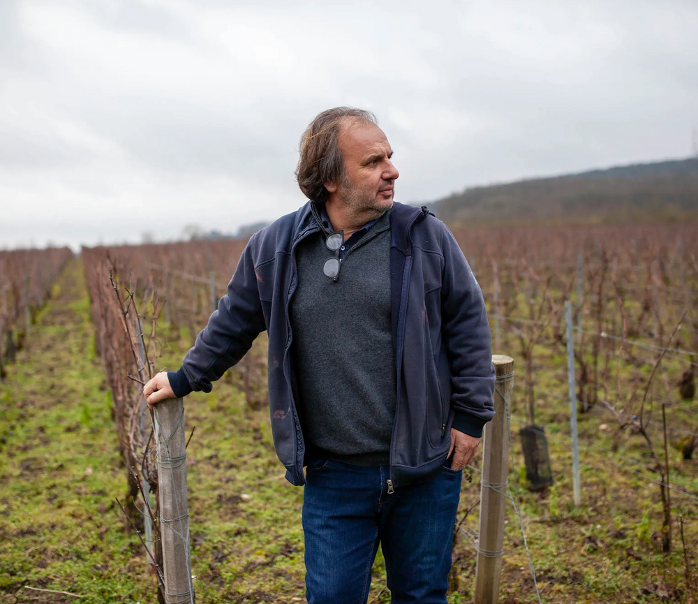 Jerome Prevost in his Pinot Meunier vineyard in Gueux.